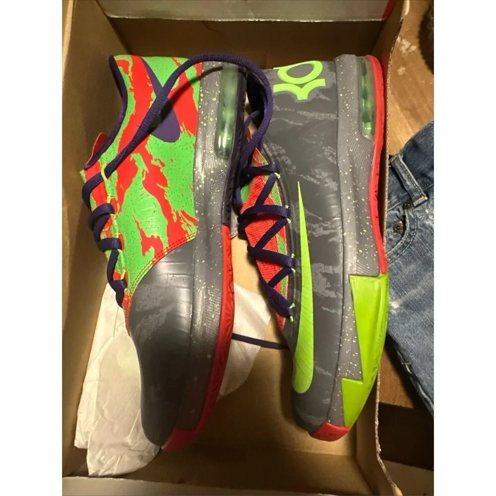 NIKE KD VI Shoes Cool Grey/ Electric Green Energy sneakers Size US 7 Y